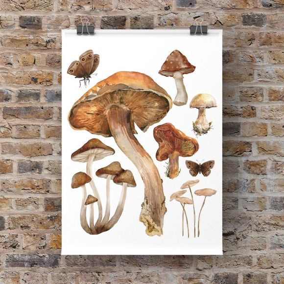 Vintage Mushroom Wall Art Print Home Decor Verities of Mushroom Group Art - Picture 1 of 4